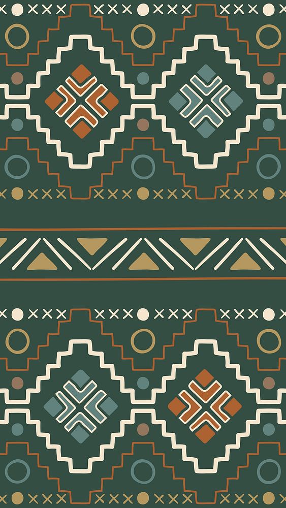 Green phone wallpaper, aesthetic tribal aztec geometric pattern