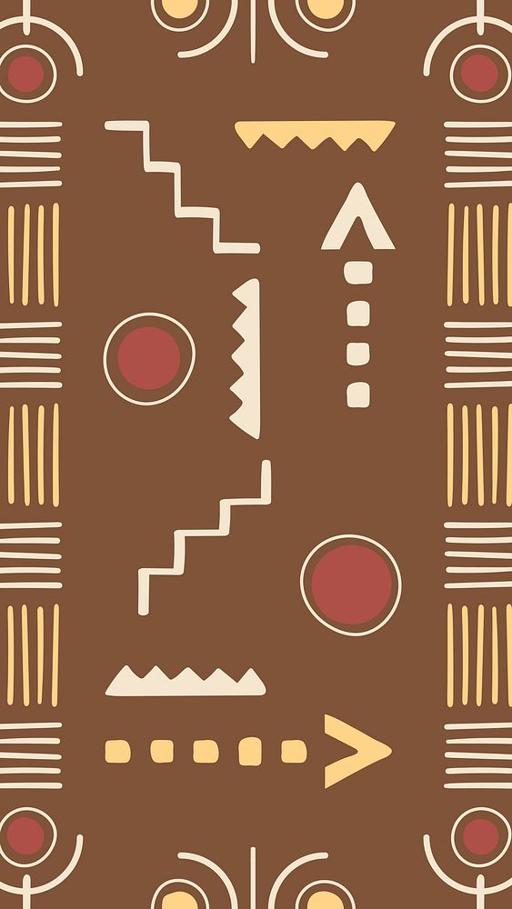 Pattern mobile wallpaper, aesthetic tribal aztec design, brown geometric style, vector