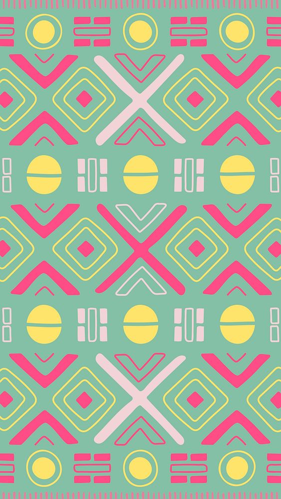 Pattern phone wallpaper, aesthetic tribal aztec design, colorful geometric style, vector