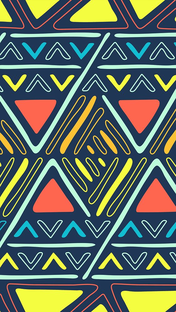 Aesthetic phone wallpaper, tribal aztec pattern design, colorful geometric style