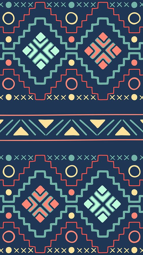 Colorful mobile wallpaper, aesthetic tribal aztec geometric pattern