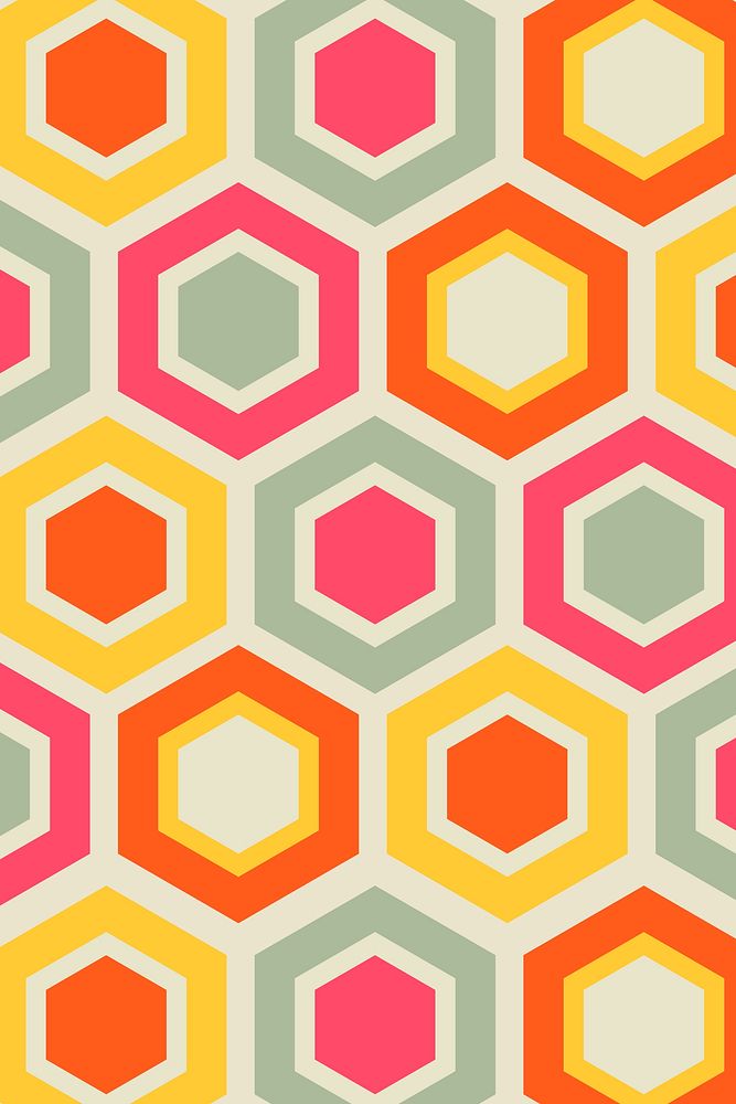 Retro colorful pattern background, geometric honeycomb shape vector