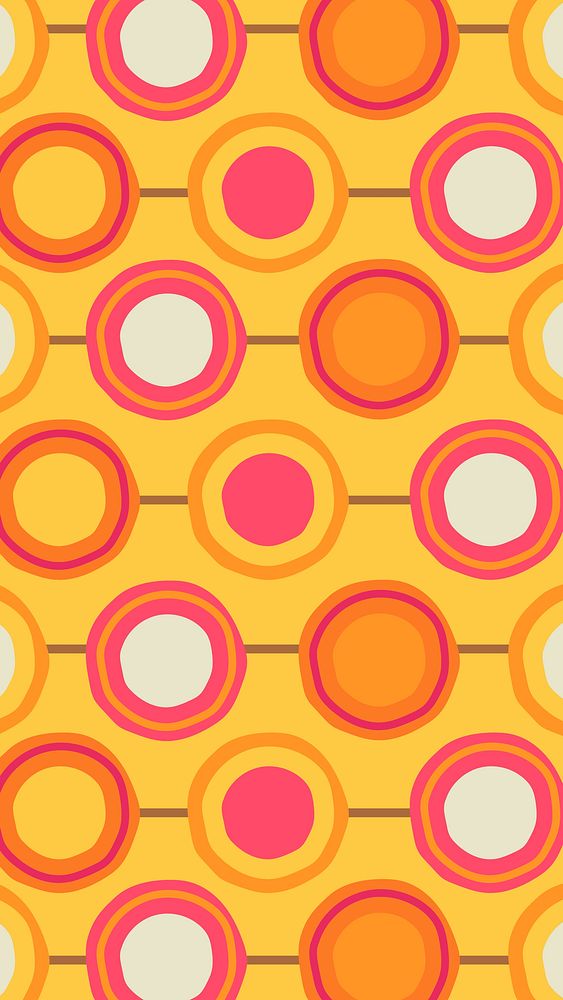 Orange phone wallpaper, 60s circle design background vector