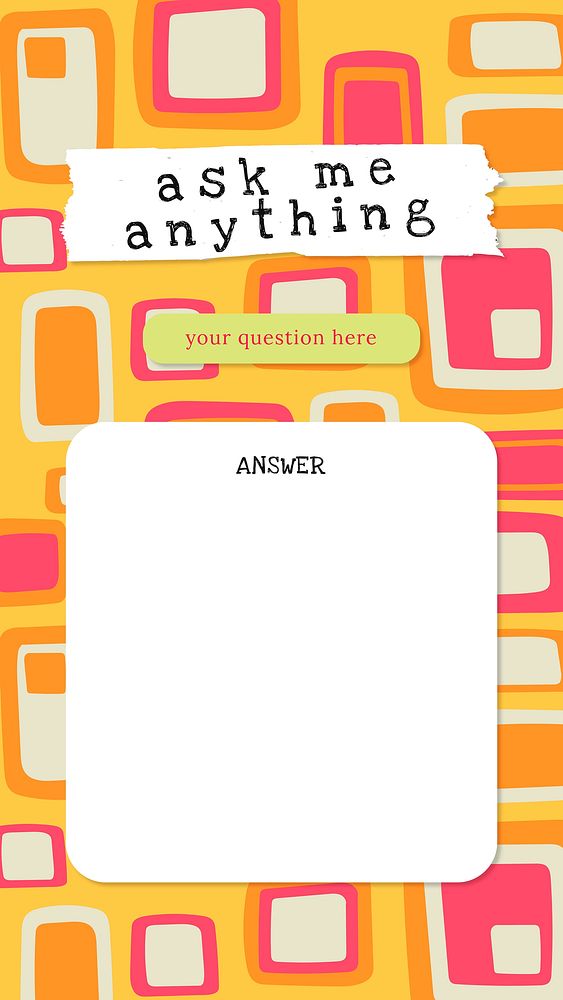 Ask me anything social media story, abstract pattern background, retro colorful design
