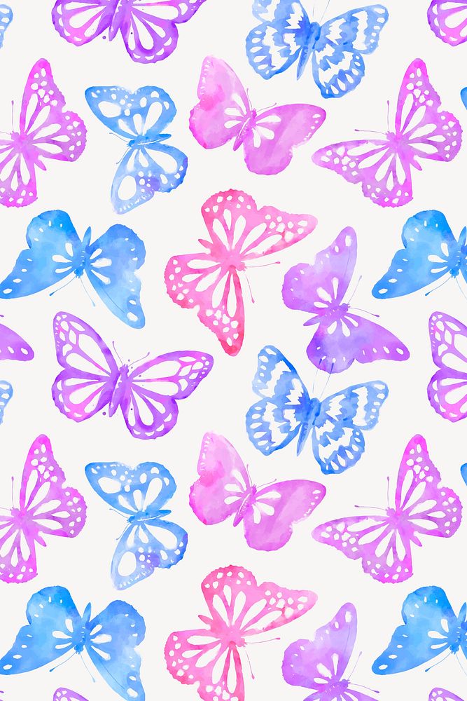 Watercolor butterfly background, feminine pattern design
