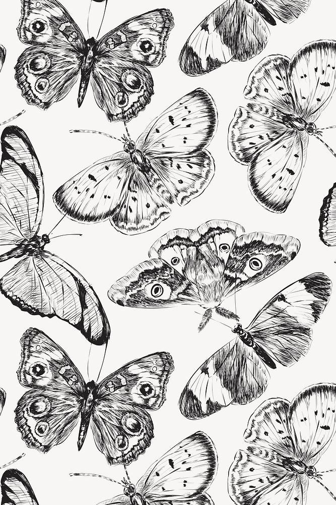 Vintage butterfly background pattern, black and white design