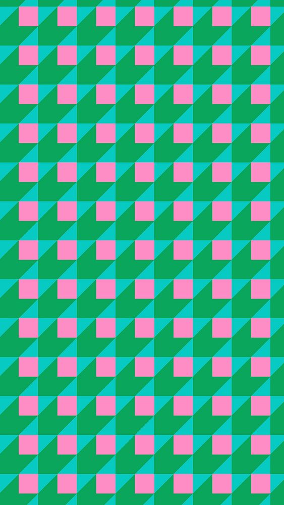 Green mobile wallpaper, geometric pattern in pink vector
