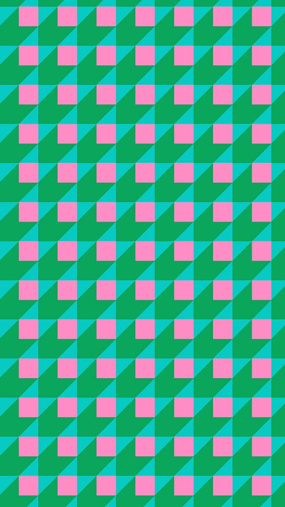 Green iPhone wallpaper, geometric pattern in pink