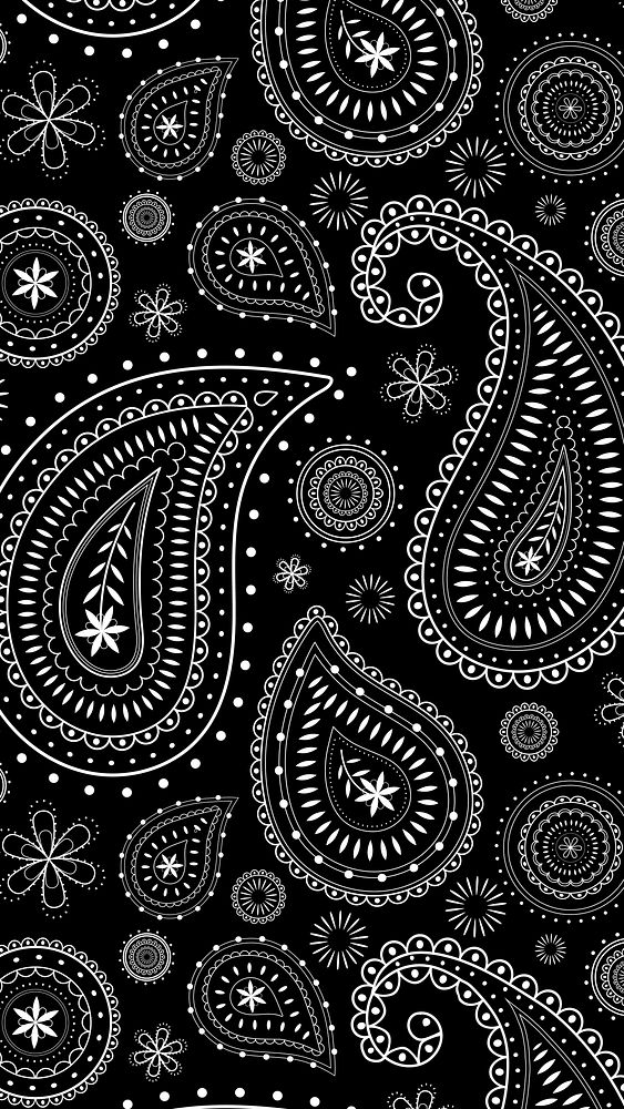 Paisley bandana phone wallpaper, black pattern, abstract illustration vector