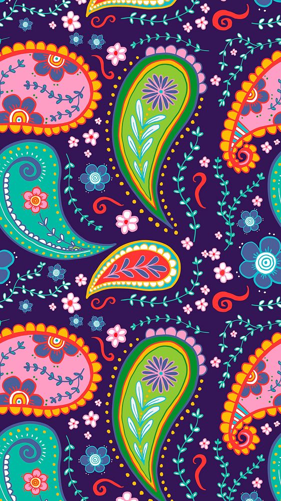 Paisley phone wallpaper, colorful pattern, abstract illustration vector
