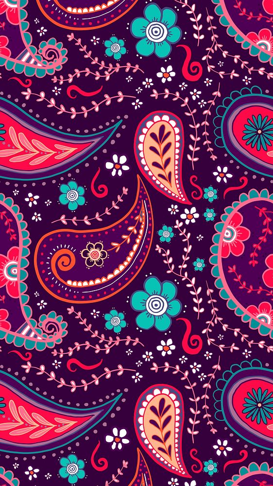 Colorful paisley mobile wallpaper, abstract pattern, Indian traditional design vector