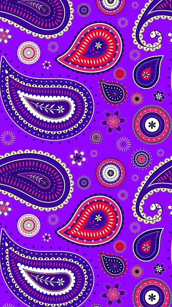 Purple paisley iPhone wallpaper, colorful flower pattern background