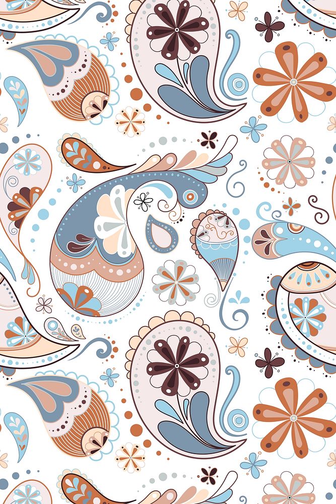 Paisley pattern background, blue cute decorative illustration vector
