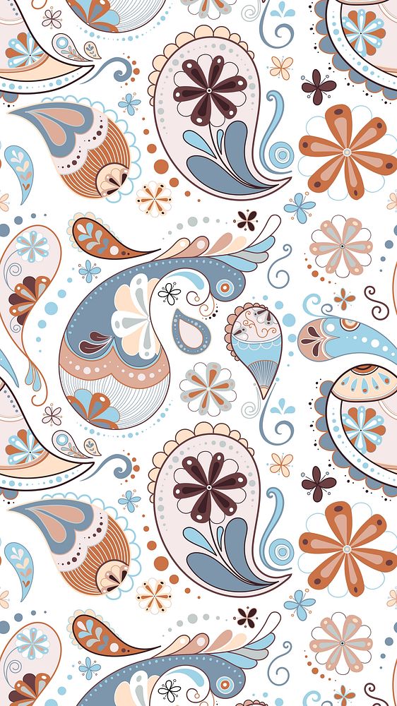 Blue paisley phone wallpaper, cute decorative pattern