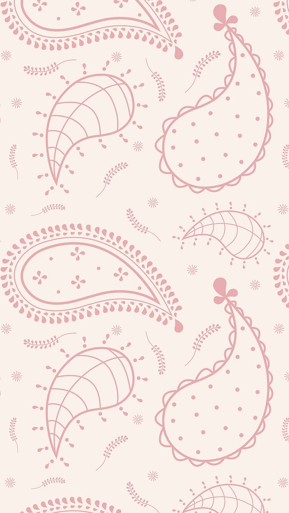 Pink paisley iPhone wallpaper, abstract pattern, Indian traditional design vector