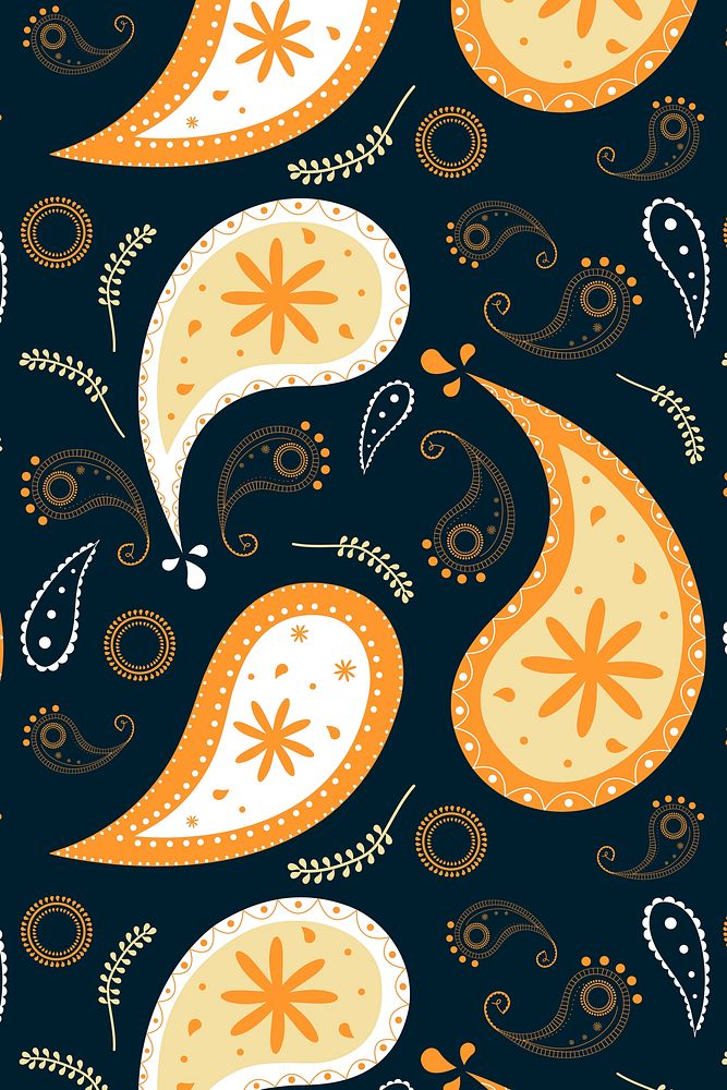 Cute paisley background, floral pattern in abstract orange
