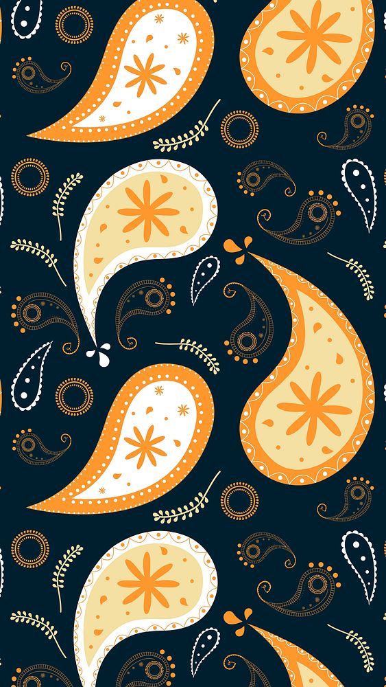 Cute paisley phone wallpaper, floral pattern in abstract orange vector