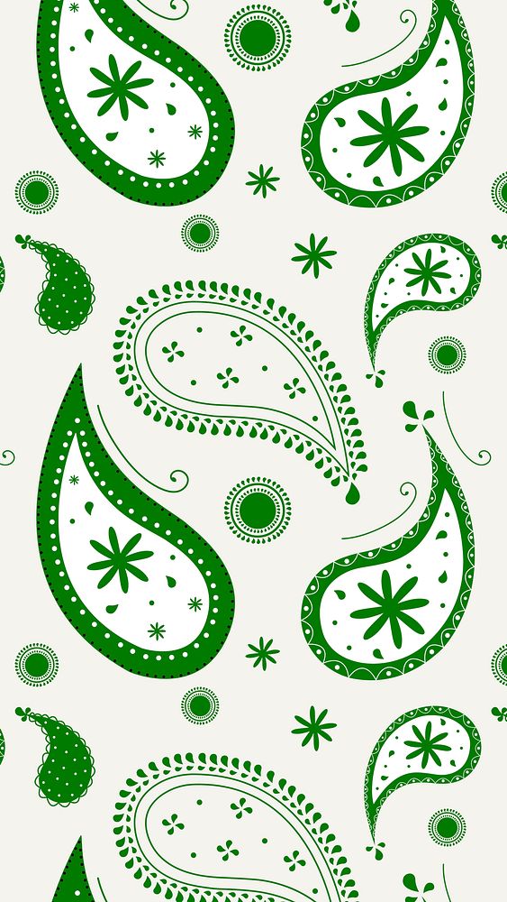 Paisley pattern phone wallpaper, green background vector