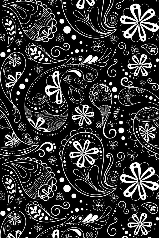 Indian pattern background, black paisley illustration in abstract design