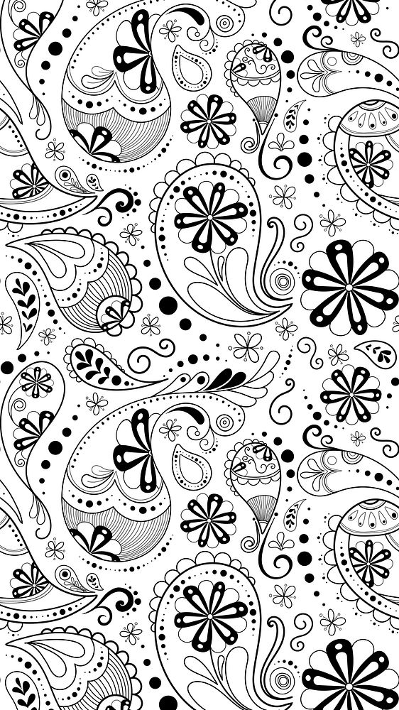 Paisley pattern iPhone wallpaper, simple black illustration vector