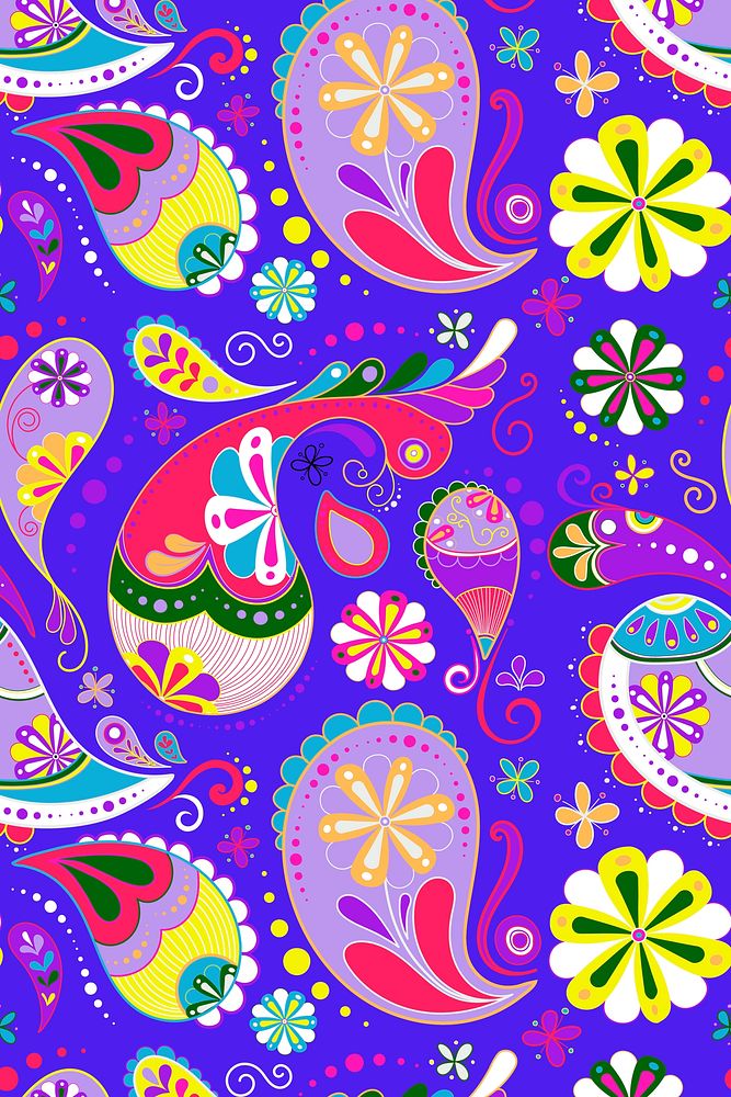 Purple paisley background, neon decorative pattern vector