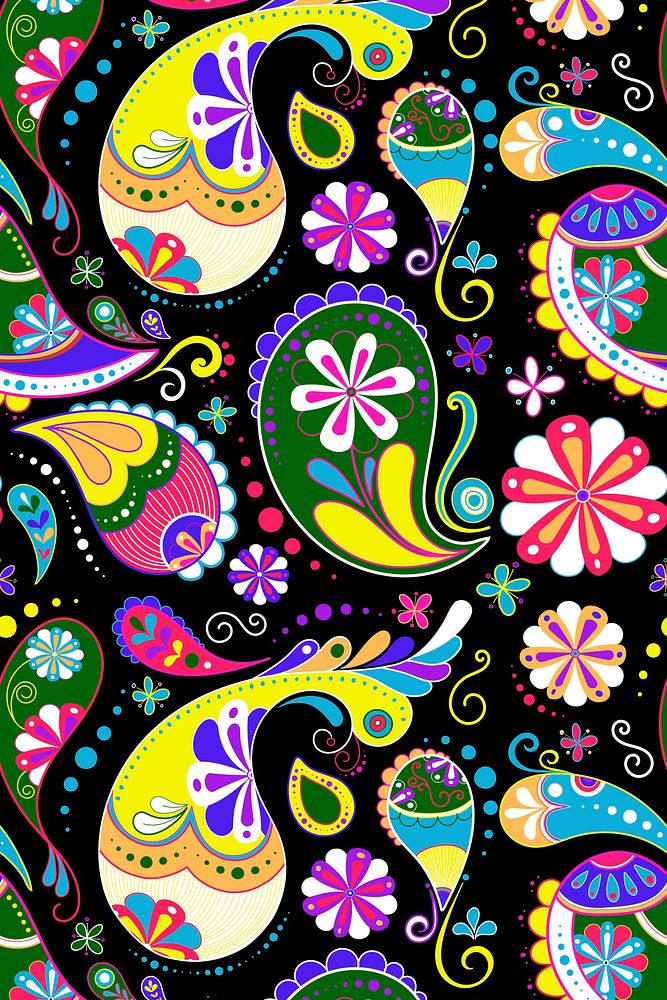 Paisley pattern background, Indian flower illustration in colorful design vector