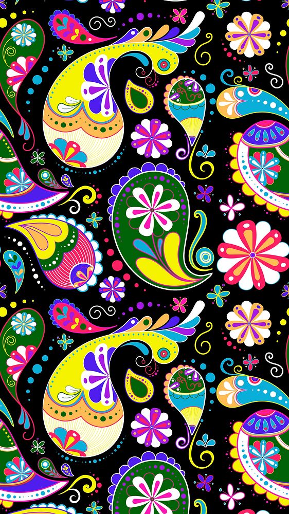 Paisley pattern mobile wallpaper, colorful pattern, Indian flower illustration vector