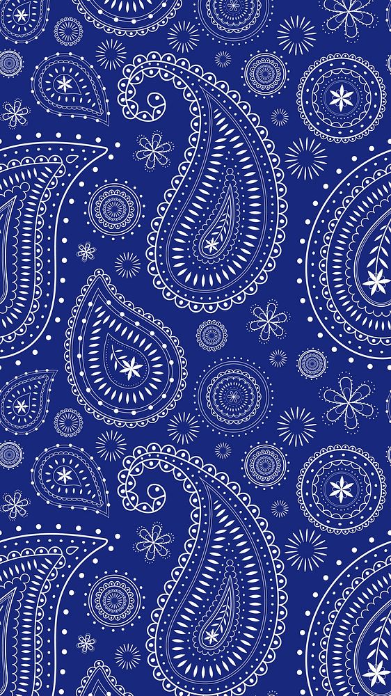 Blue paisley iPhone wallpaper, traditional Indian pattern illustration