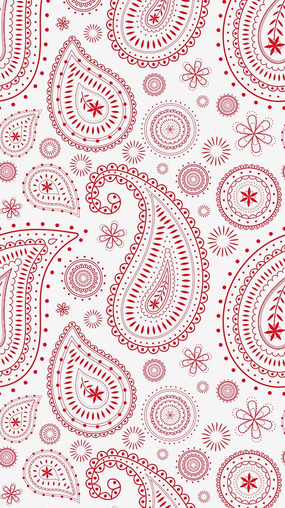 Red paisley iPhone wallpaper, traditional Indian pattern illustration vector