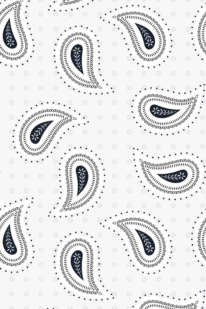 Simple paisley white background, black pattern, creative illustration