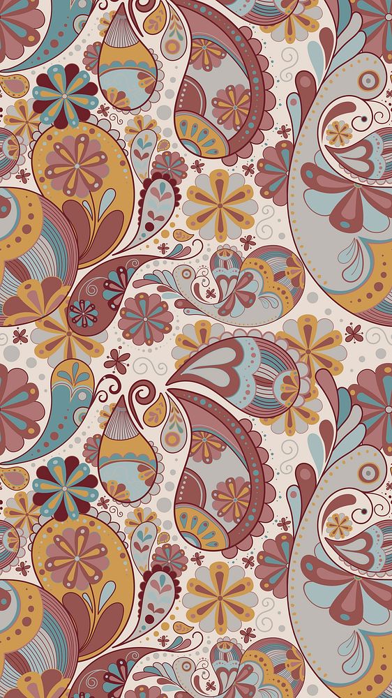 Aesthetic paisley mobile wallpaper, henna pattern in earth tone vector