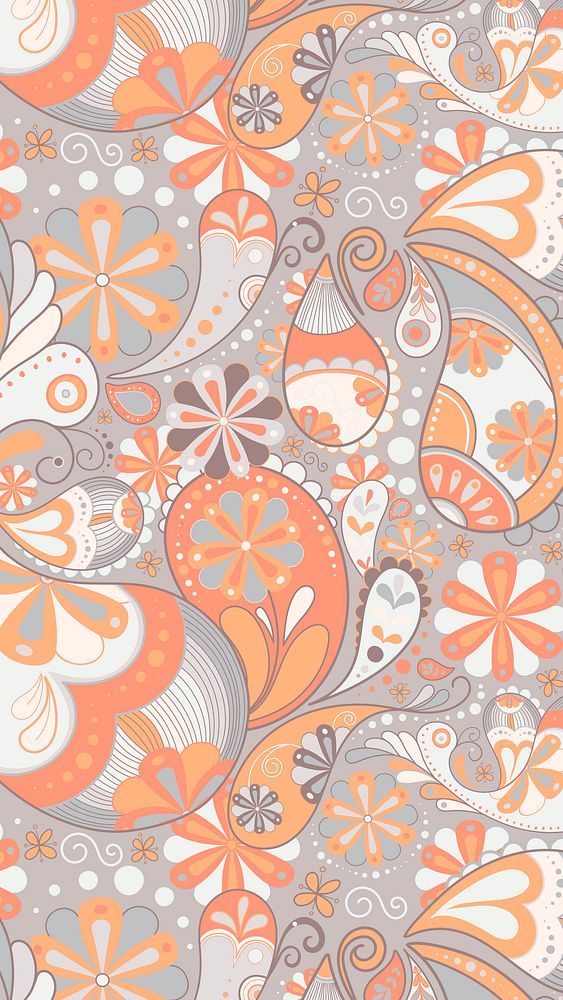 Paisley abstract mobile wallpaper, Indian pattern, aesthetic orange background vector