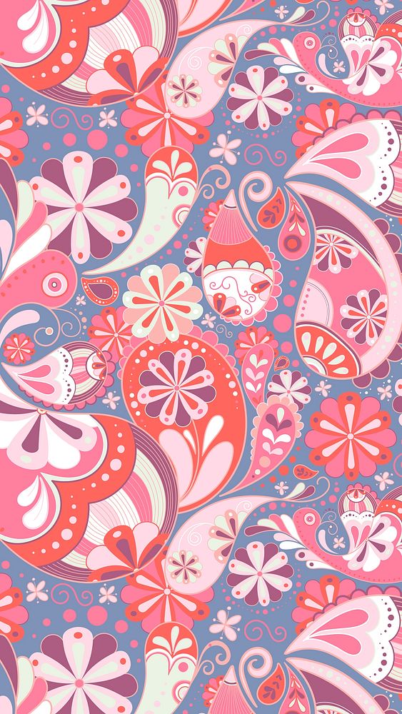Pink mandala paisley phone wallpaper, cute decorative pattern vector