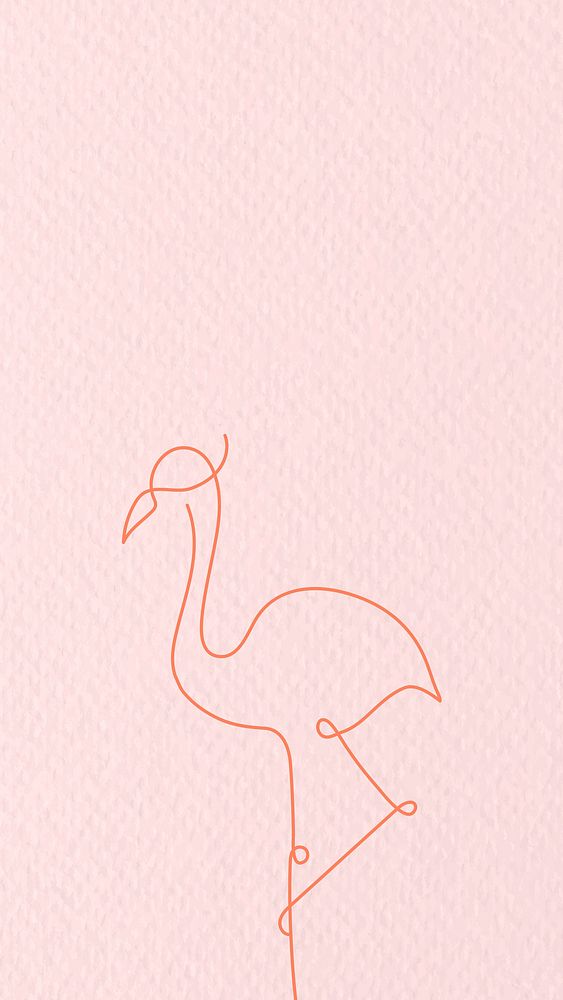 Pink flamingo mobile wallpaper, line art animal design vector