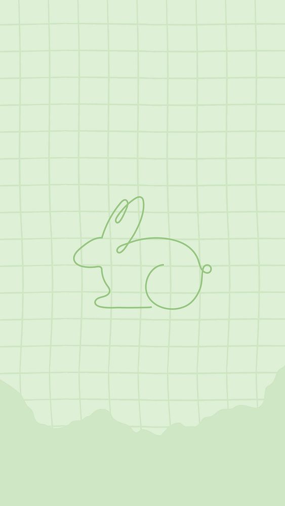 Bunny mobile wallpaper, green background, line art animal vector