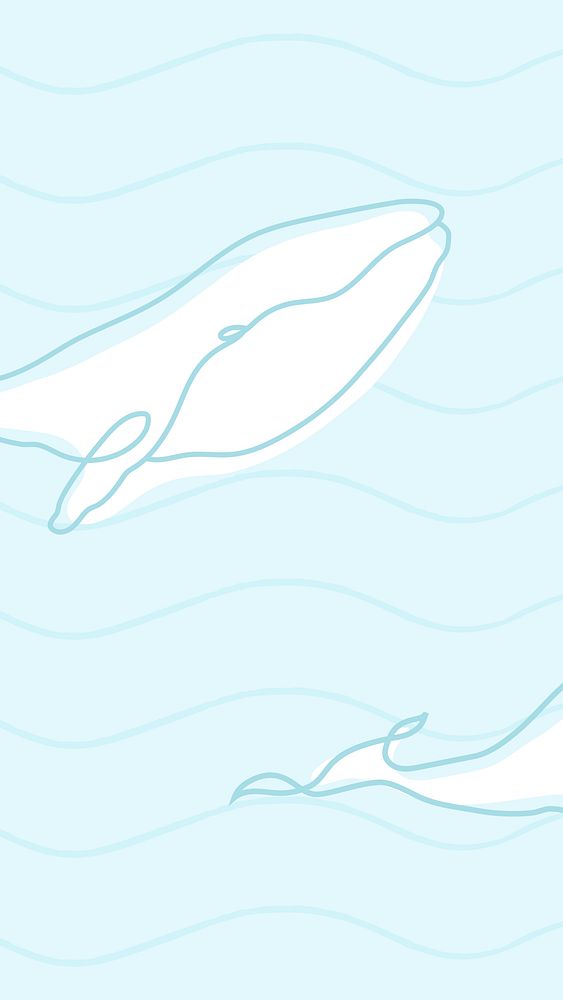 Whale mobile wallpaper, blue background, line art animal vector