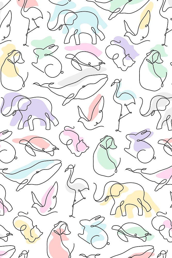 Animal pattern background, colorful seamless line art design