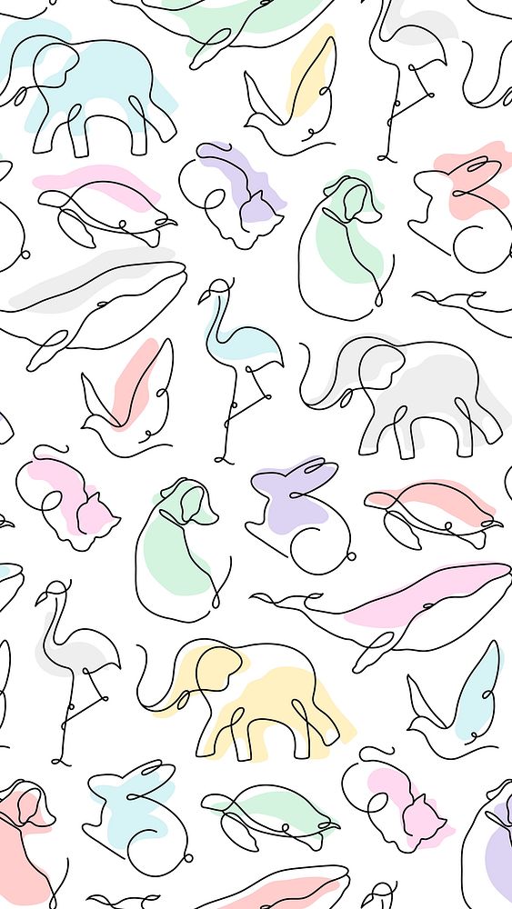 Colorful iPhone wallpaper, line art animal pattern vector