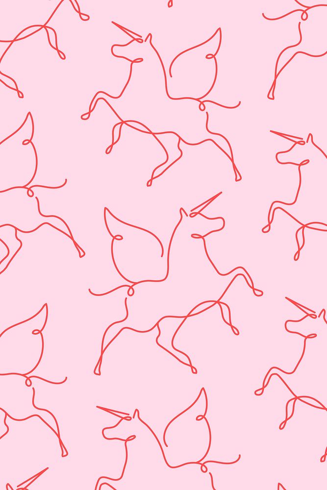 Unicorn pattern background, pink seamless line art design vector