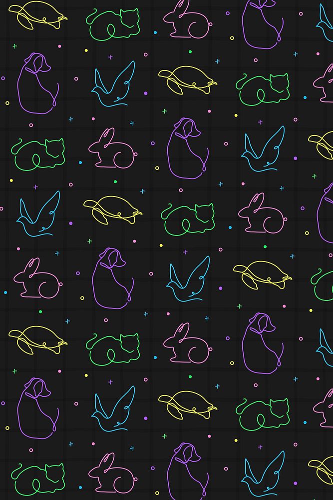 Animal pattern background, colorful seamless line art design vector