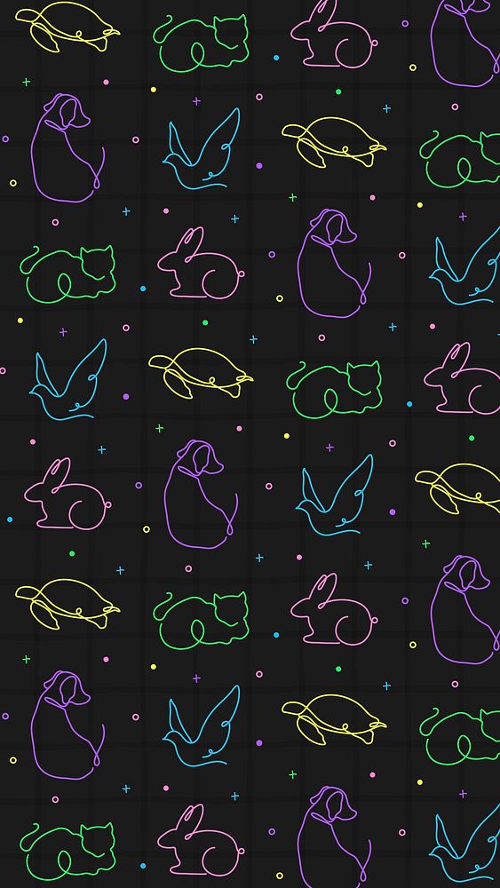 Black iPhone wallpaper, cute animal design vector
