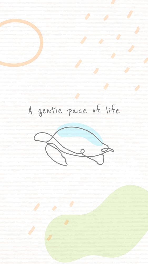 Memphis turtle iPhone wallpaper, a gentle pace of life quote