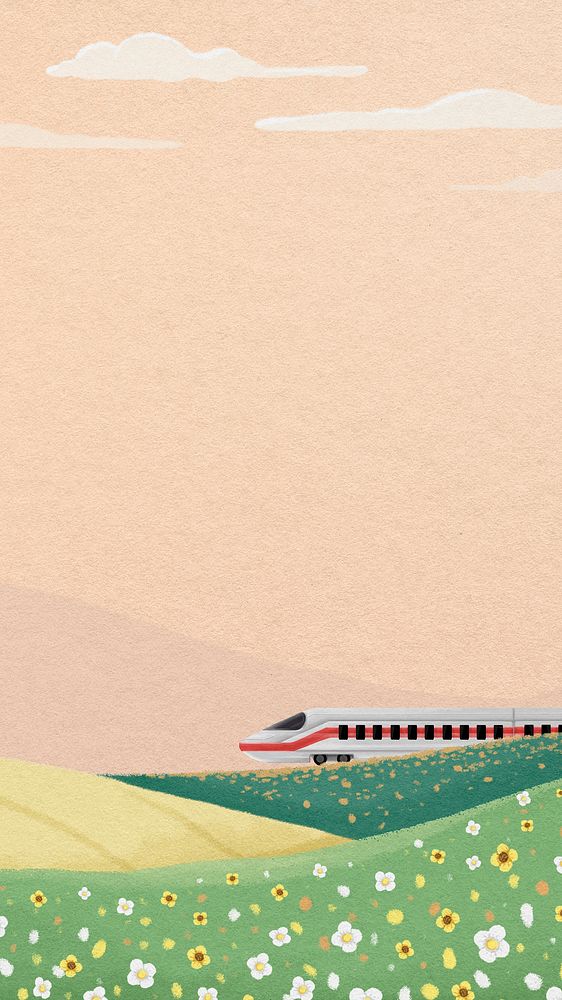 High-speed rail field mobile wallpaper, watercolor illustration psd