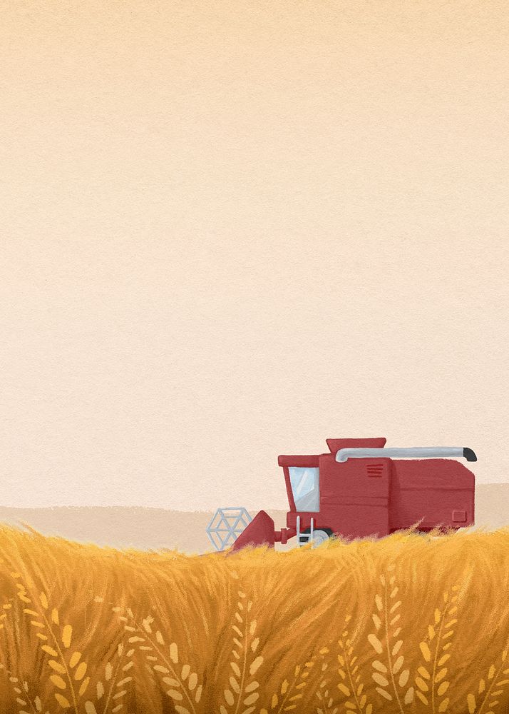 Aesthetic wheat field background, tractor, agriculture illustration psd