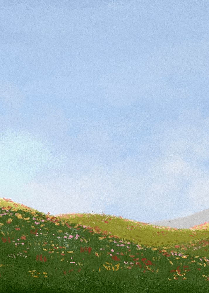 Flower field background, nature watercolor illustration