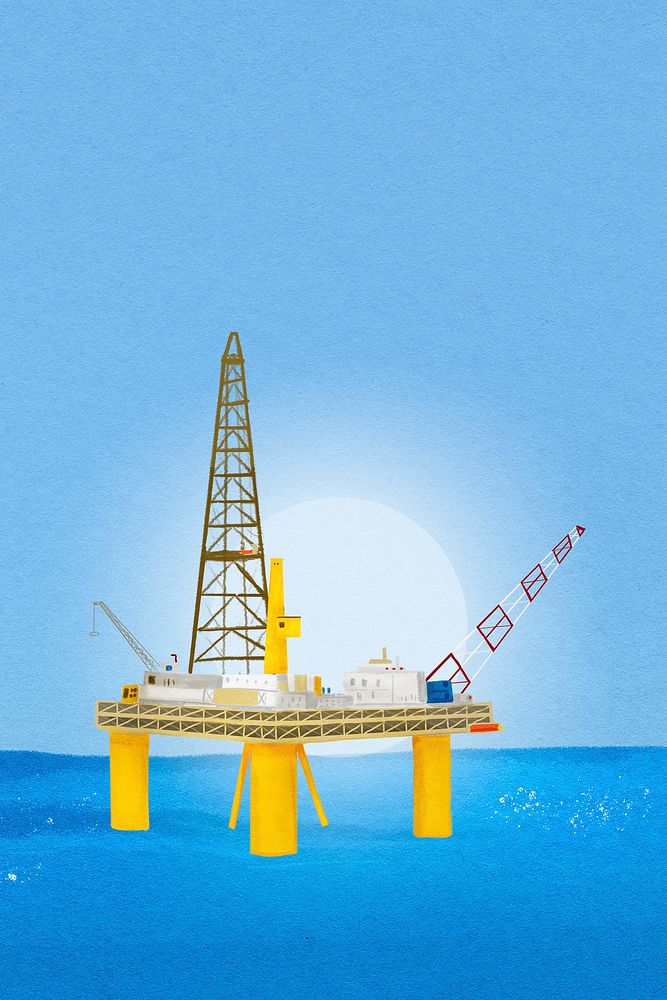 Oil rig background, watercolor, industrial illustration