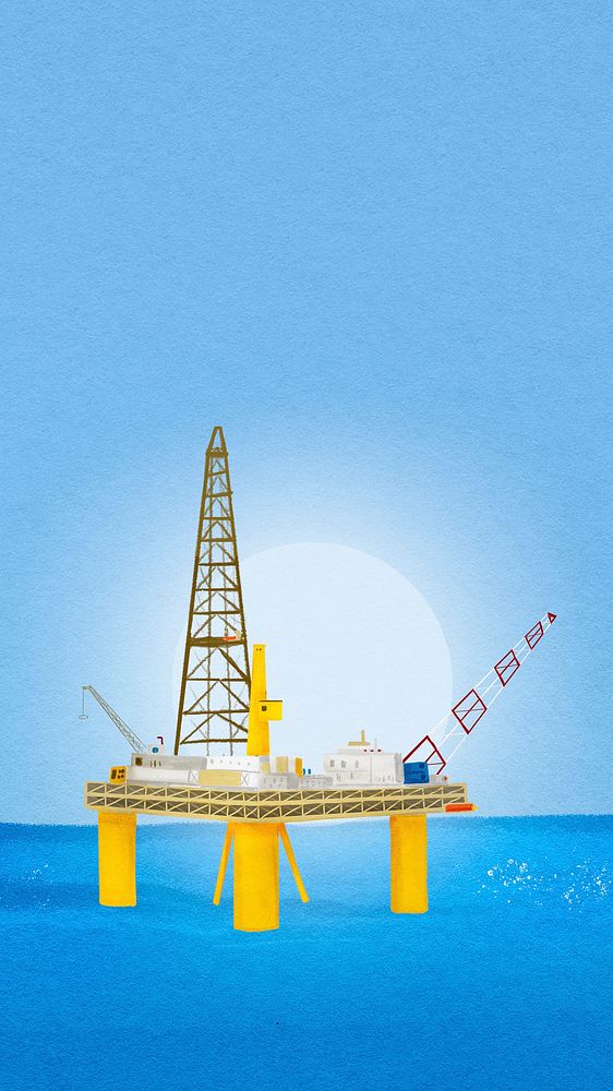 Oil rig phone wallpaper, watercolor, industrial HD background
