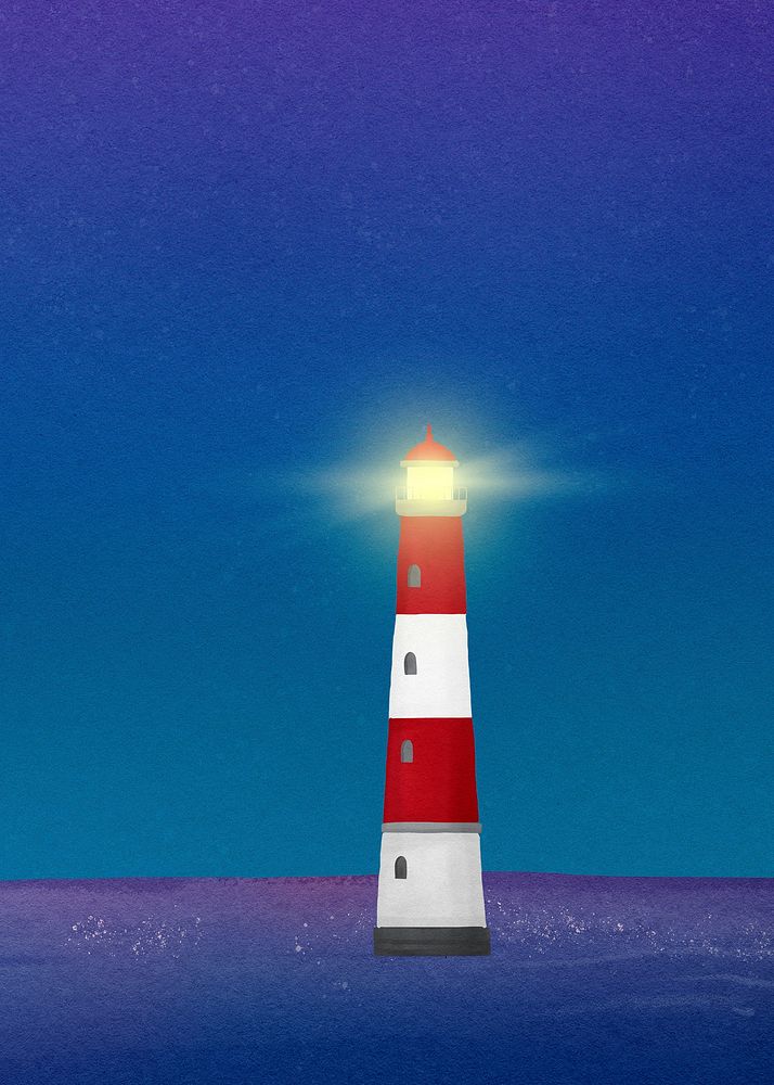Lighthouse aesthetic background, nature illustration psd
