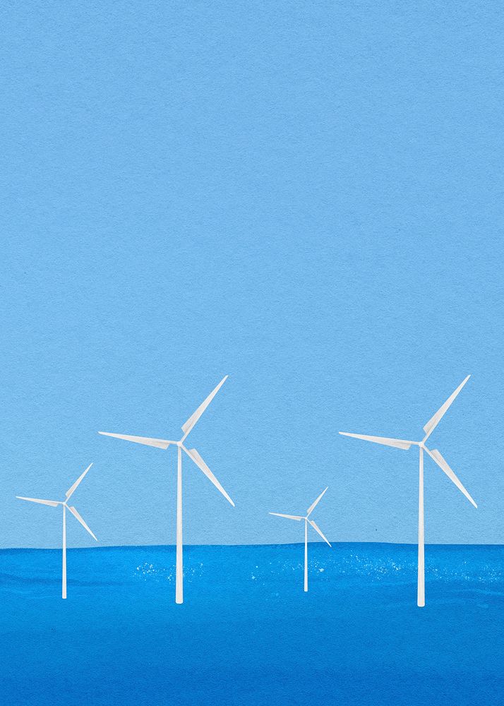 Offshore wind farm background, environment, watercolor illustration