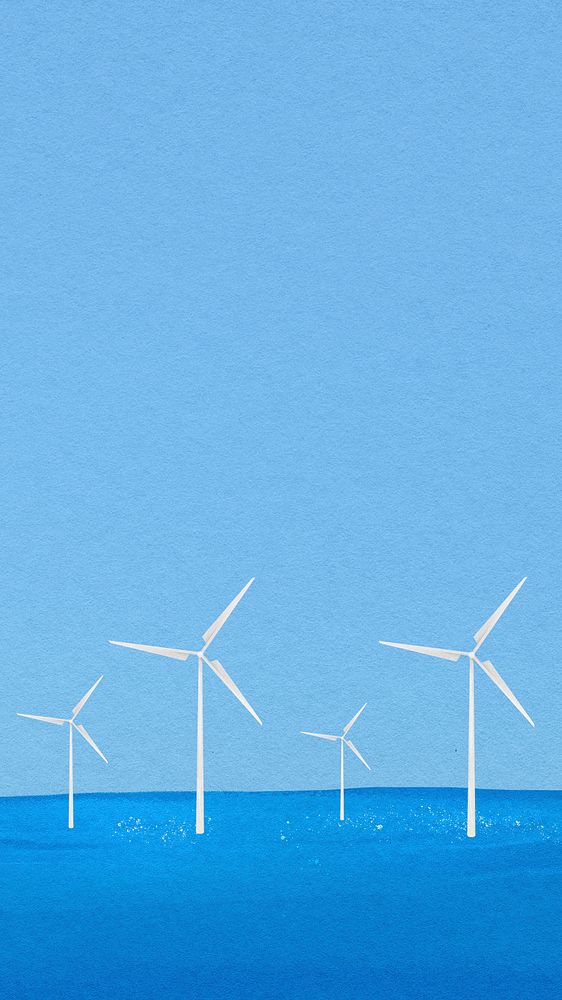 Offshore wind farm mobile wallpaper, environment, watercolor illustration